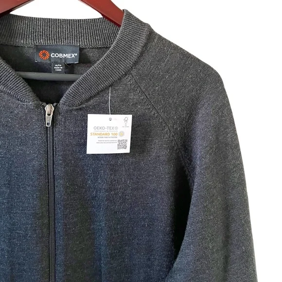 COBMEX NEW Men's Zip Front Uniform Cardigan Sweater In Charcoal Gray Size XL